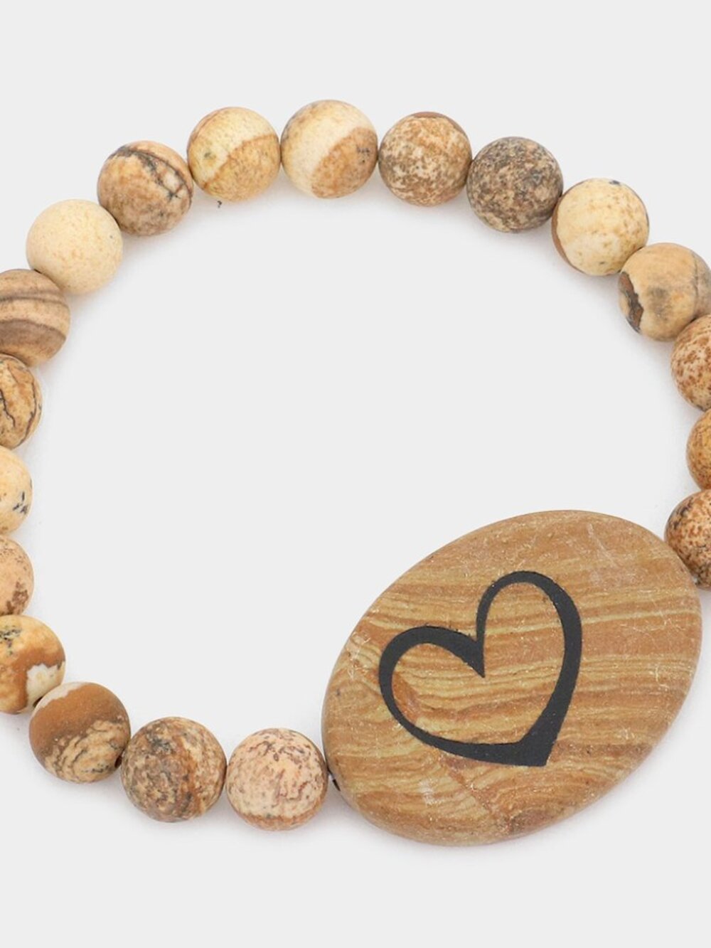 Landscape Jasper Heart Pointed Stone Stretch Bracelet - Earthy Boho Stacking
